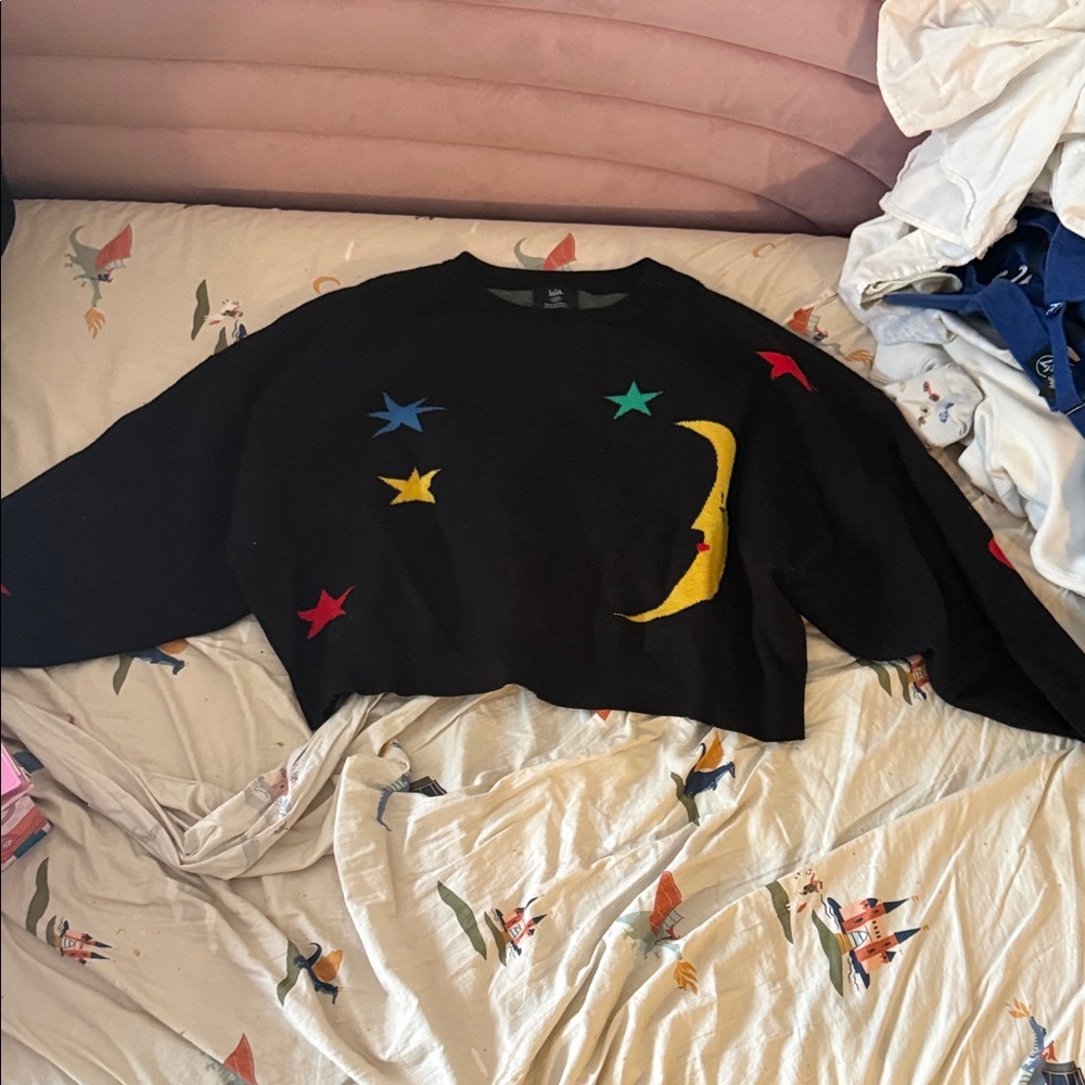 Dressed in LALA Black Sweater with Colorful Stars and Moon